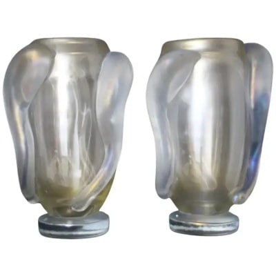Paire de grands vases en verre de Murano nacré, irisé par Costantini