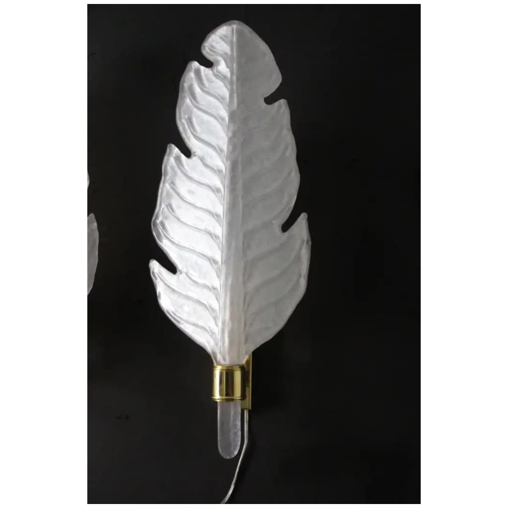 Pearly White Murano Glass Sconces, Leaf Shape Wall Lamps, Barovier Style 12