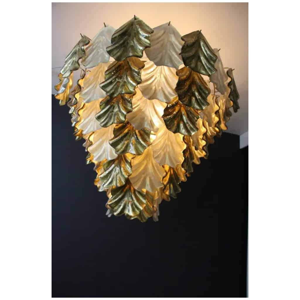 Large pearly and golden iridescent Murano glass chandelier 13