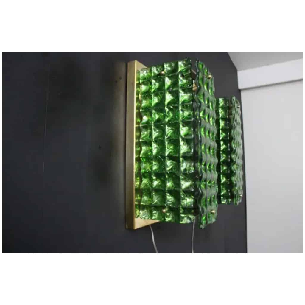 Paire d’appliques en verre de Murano ouvragé vert émeraude, style Mazzega 13