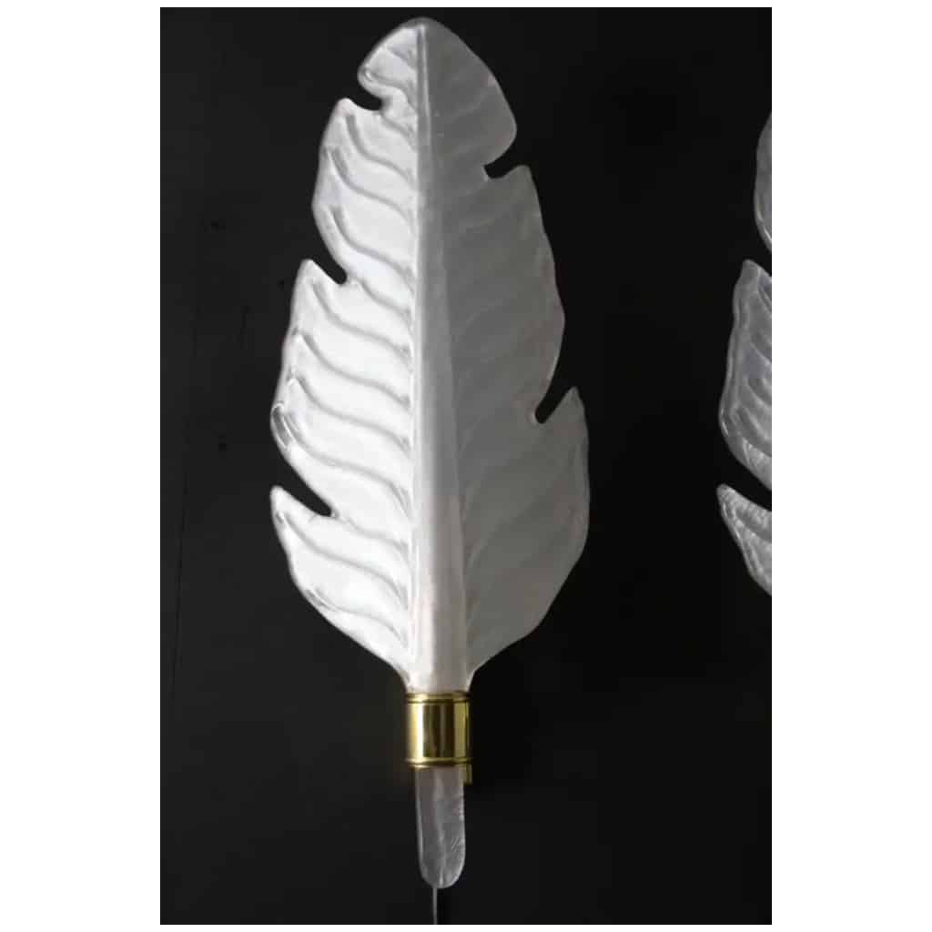 Pearly White Murano Glass Sconces, Leaf Shape Wall Lamps, Barovier Style 13