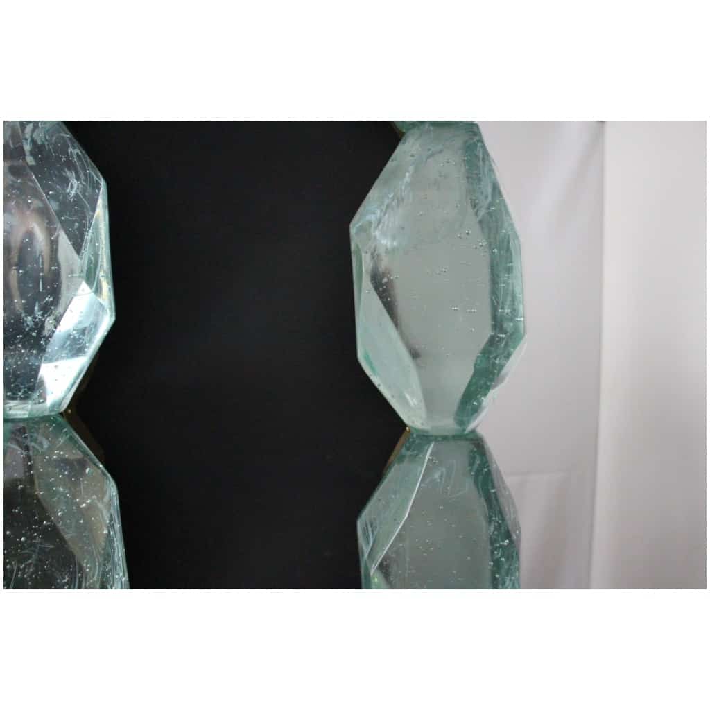 Grands miroirs en bloc de verre de Murano vert d’eau, taillé en facettes 14