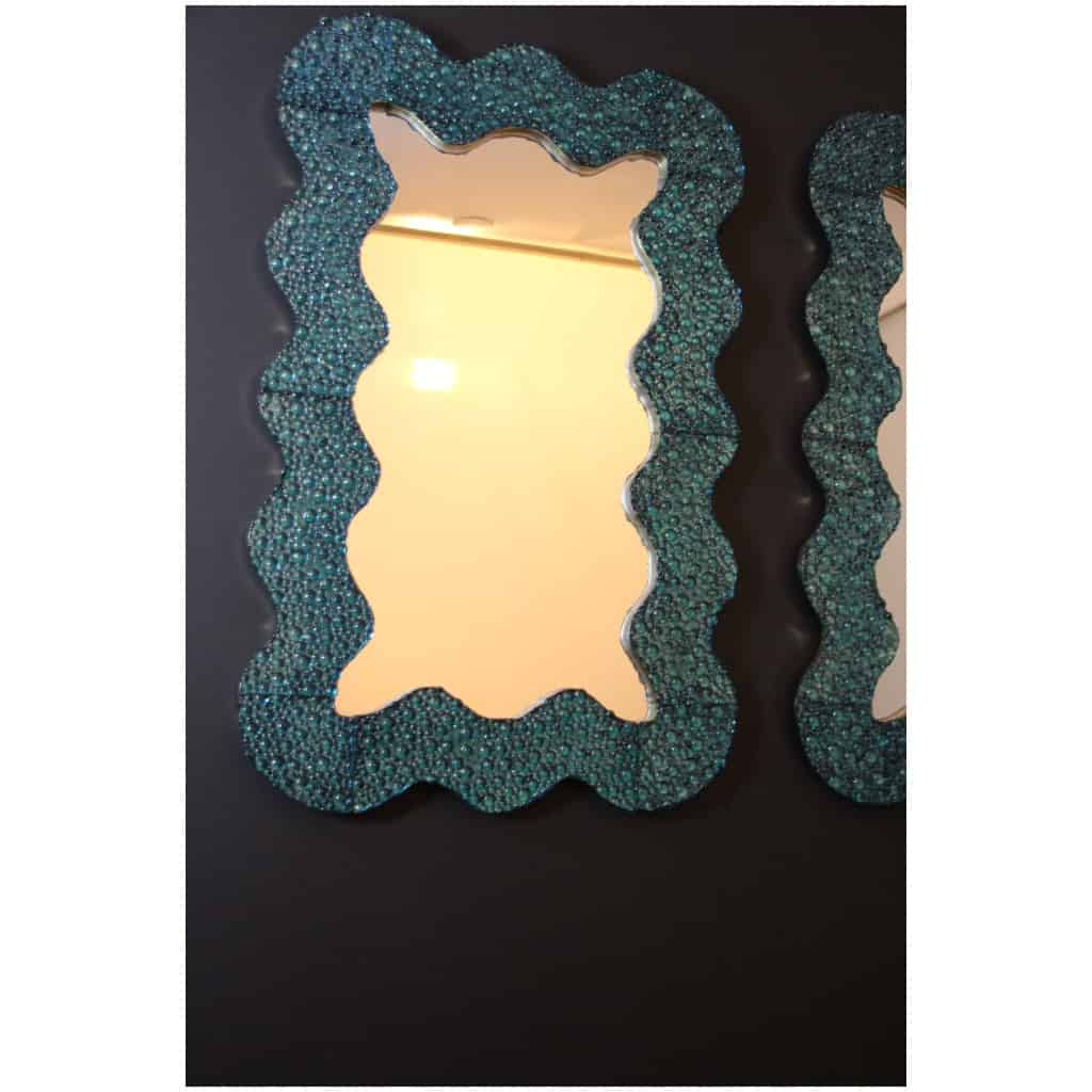 Grands miroirs en verre de Murano travaillé bleu turquoise en forme de vagues 10