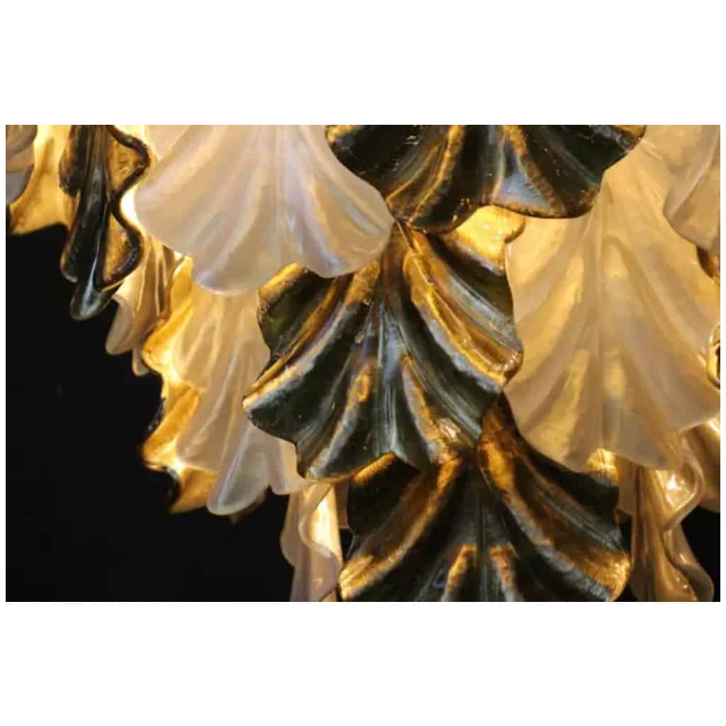 Large pearly and golden iridescent Murano glass chandelier 14