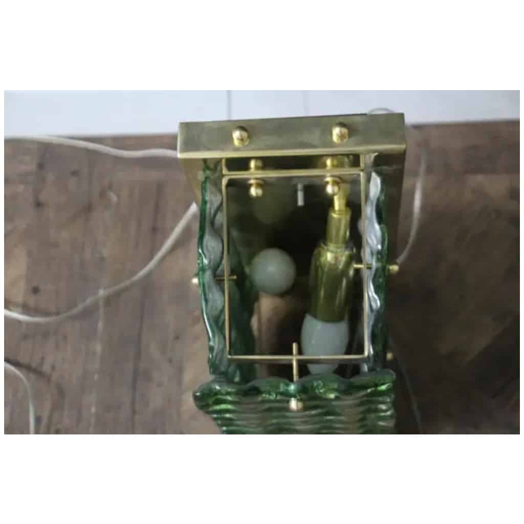 Paire d’appliques en verre de Murano ouvragé vert émeraude, style Mazzega 14