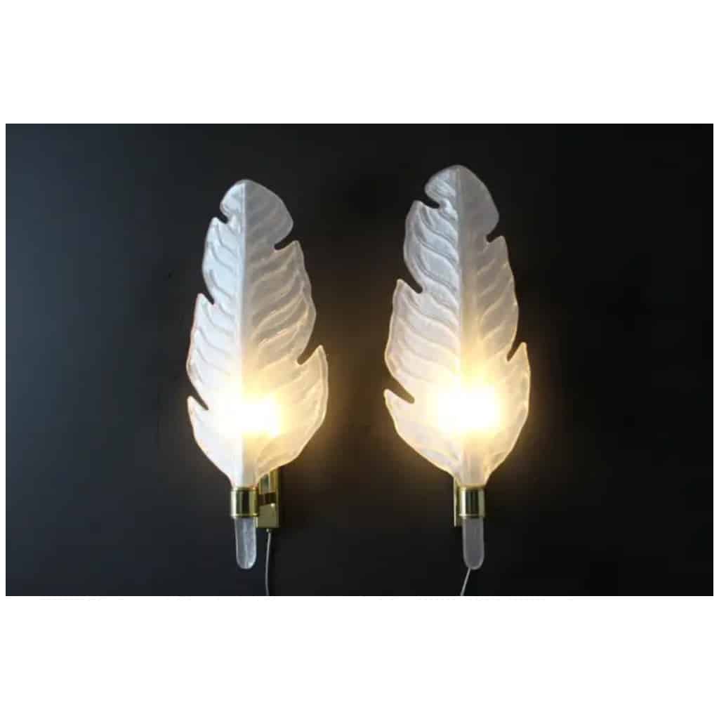 Pearly White Murano Glass Sconces, Leaf Shape Wall Lamps, Barovier Style 14