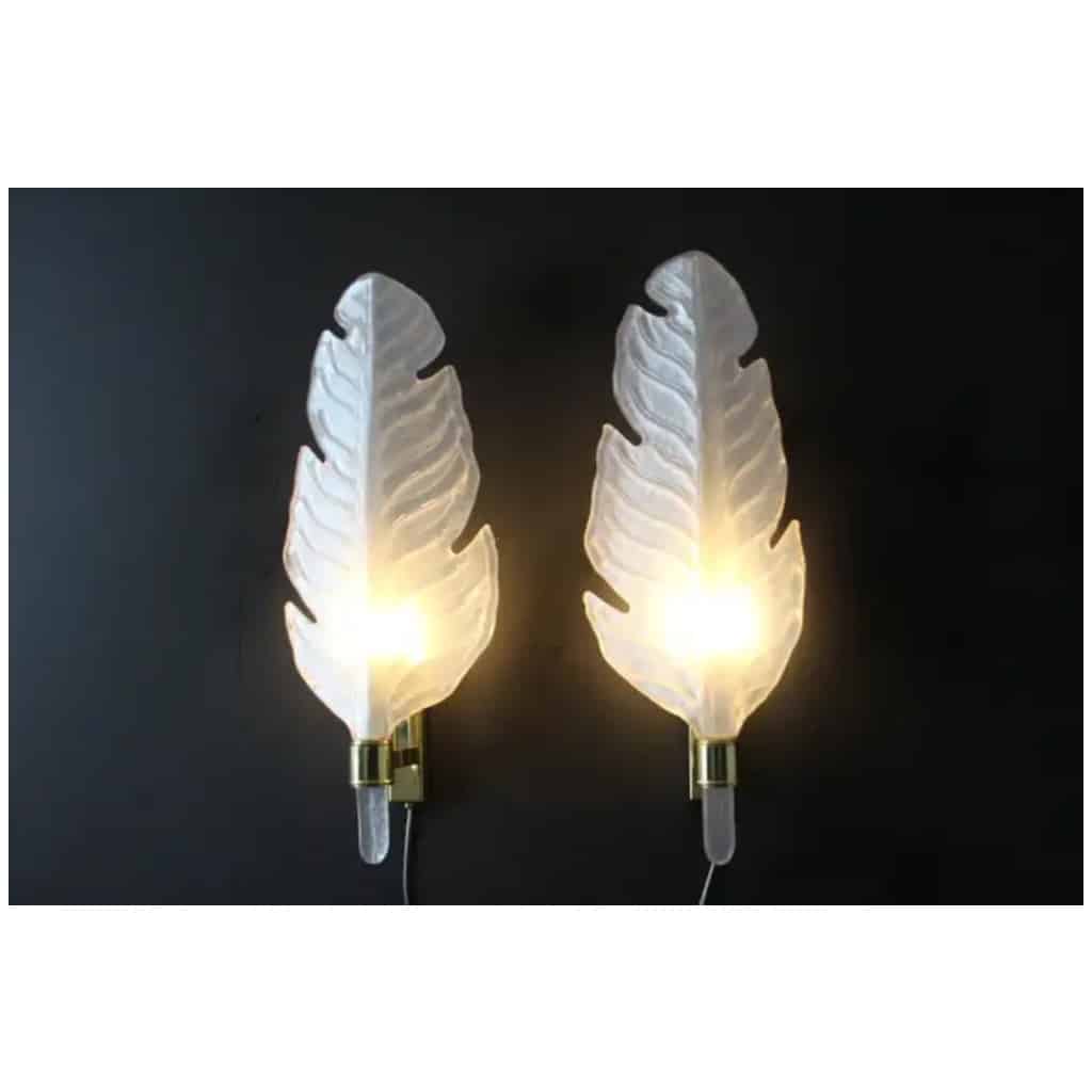 Appliques en verre de Murano blanc nacré, lampes murales en forme de feuille, Style Barovier 14