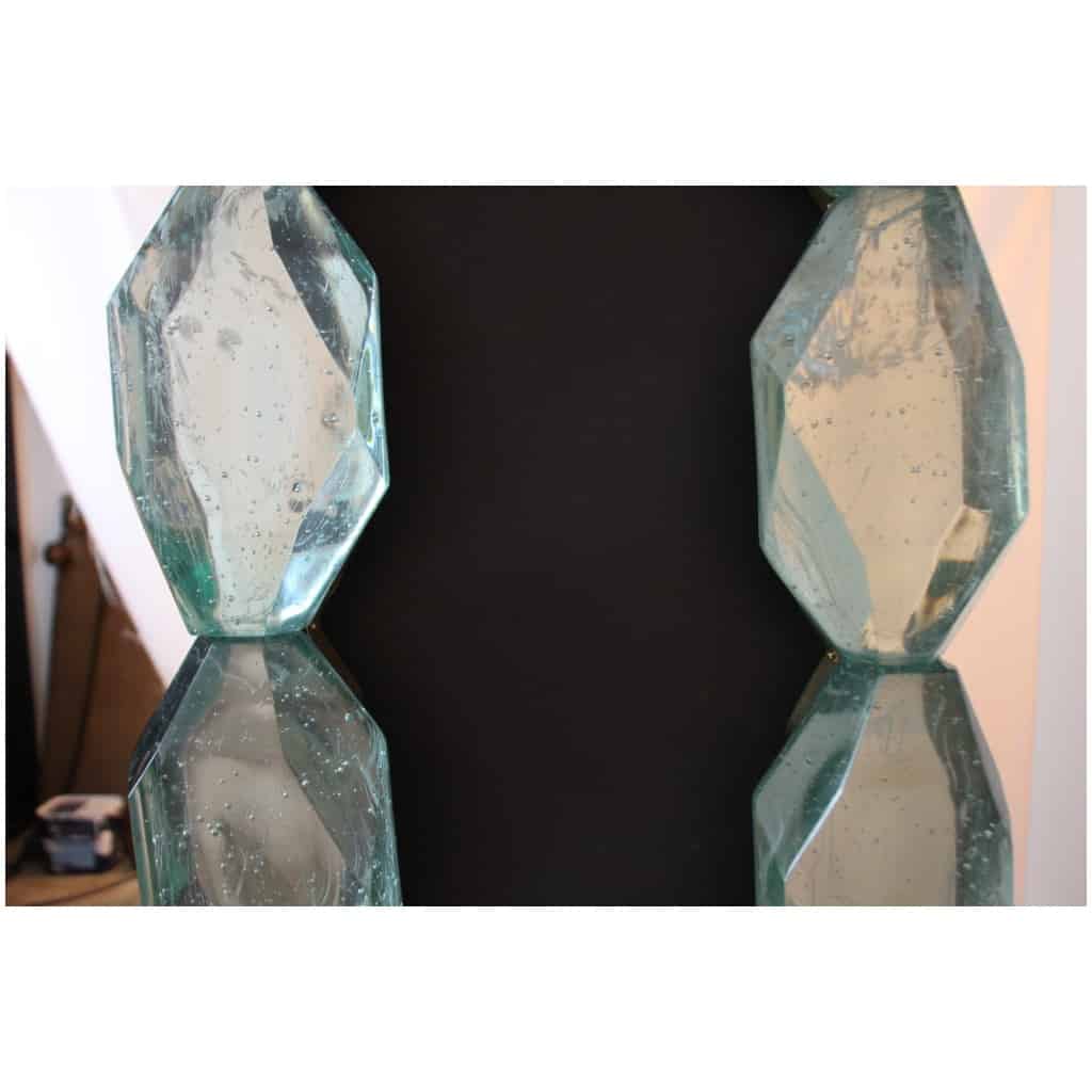 Grands miroirs en bloc de verre de Murano vert d’eau, taillé en facettes 15
