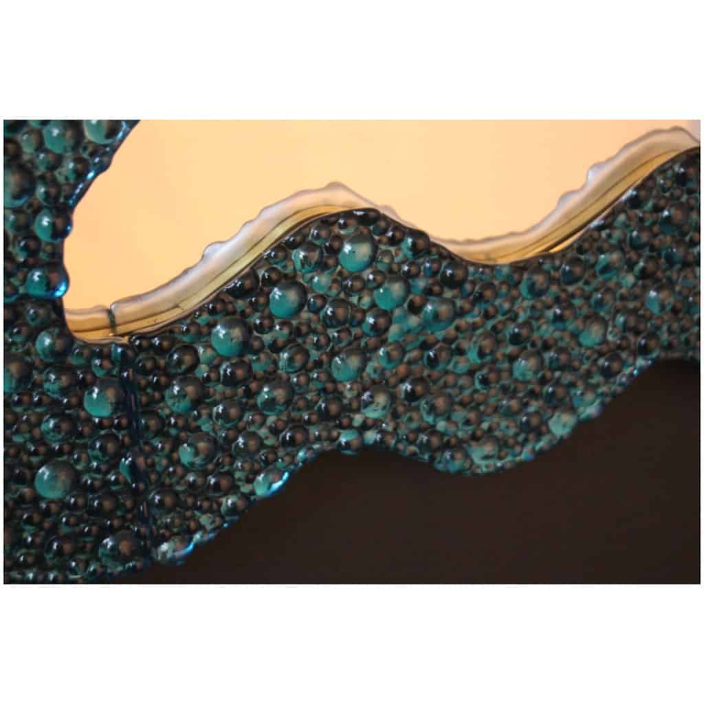 Large turquoise blue worked Murano glass mirrors in the shape of waves 9