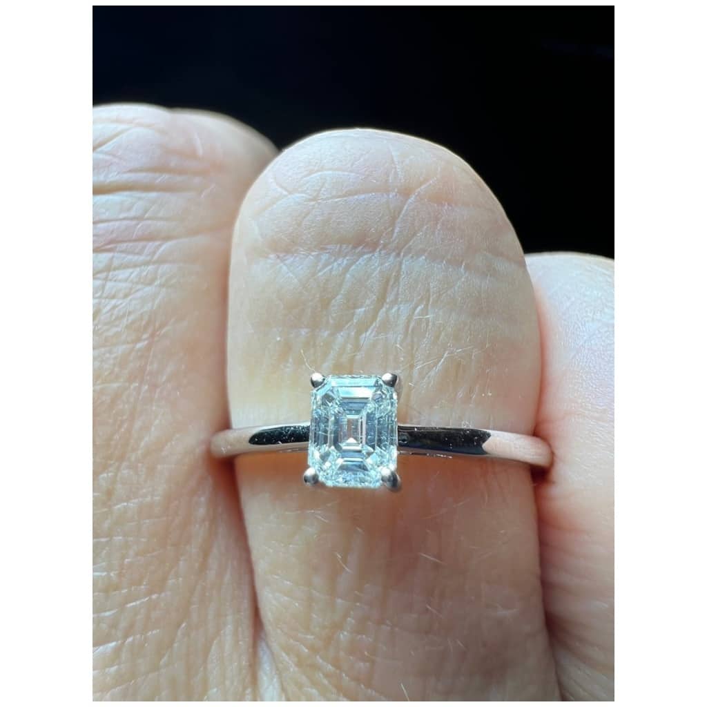 Bague Sertie Diamant Rectangle, Or 18 Carat 6