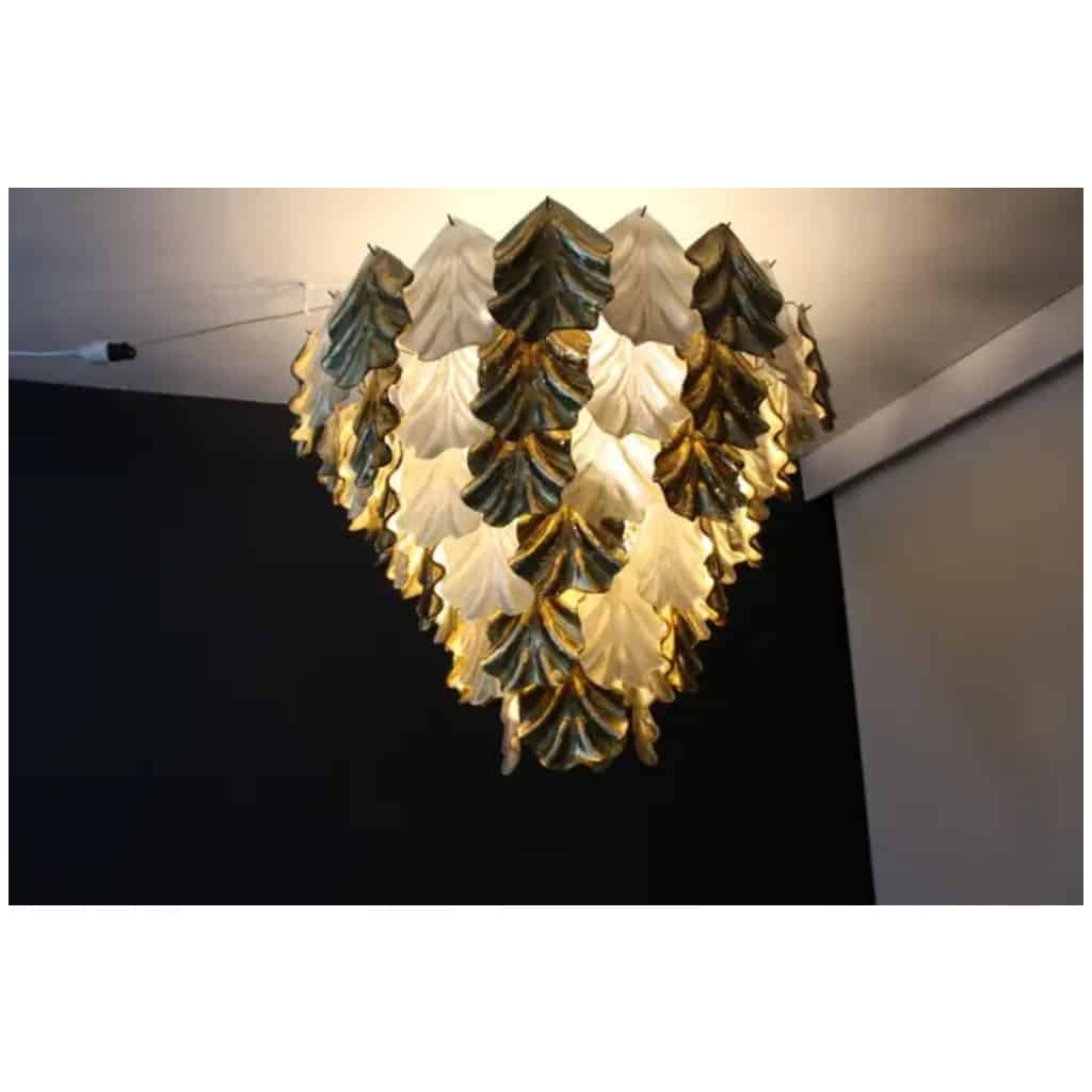 Large pearly and golden iridescent Murano glass chandelier 15
