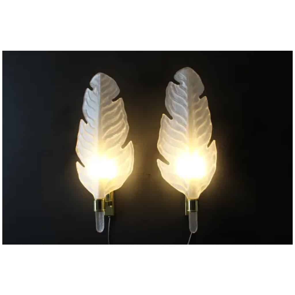 Pearly White Murano Glass Sconces, Leaf Shape Wall Lamps, Barovier Style 15