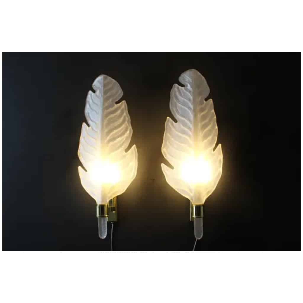 Appliques en verre de Murano blanc nacré, lampes murales en forme de feuille, Style Barovier 15