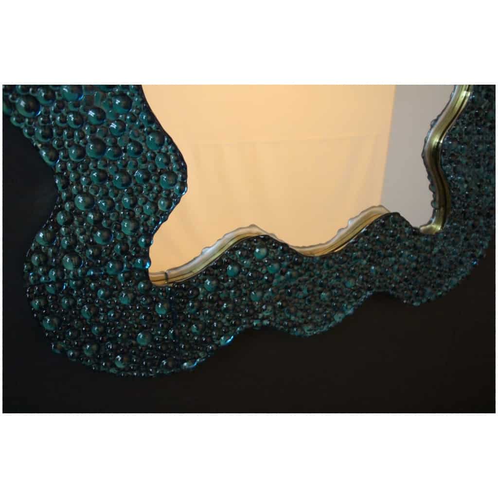 Large turquoise blue worked Murano glass mirrors in the shape of waves 8