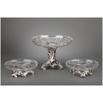 GOLDSMITH CARDEILHAC – THREE-CUP TABLE GARNISH IN STERLING SILVER AND CRYSTAL XIXÈ 3