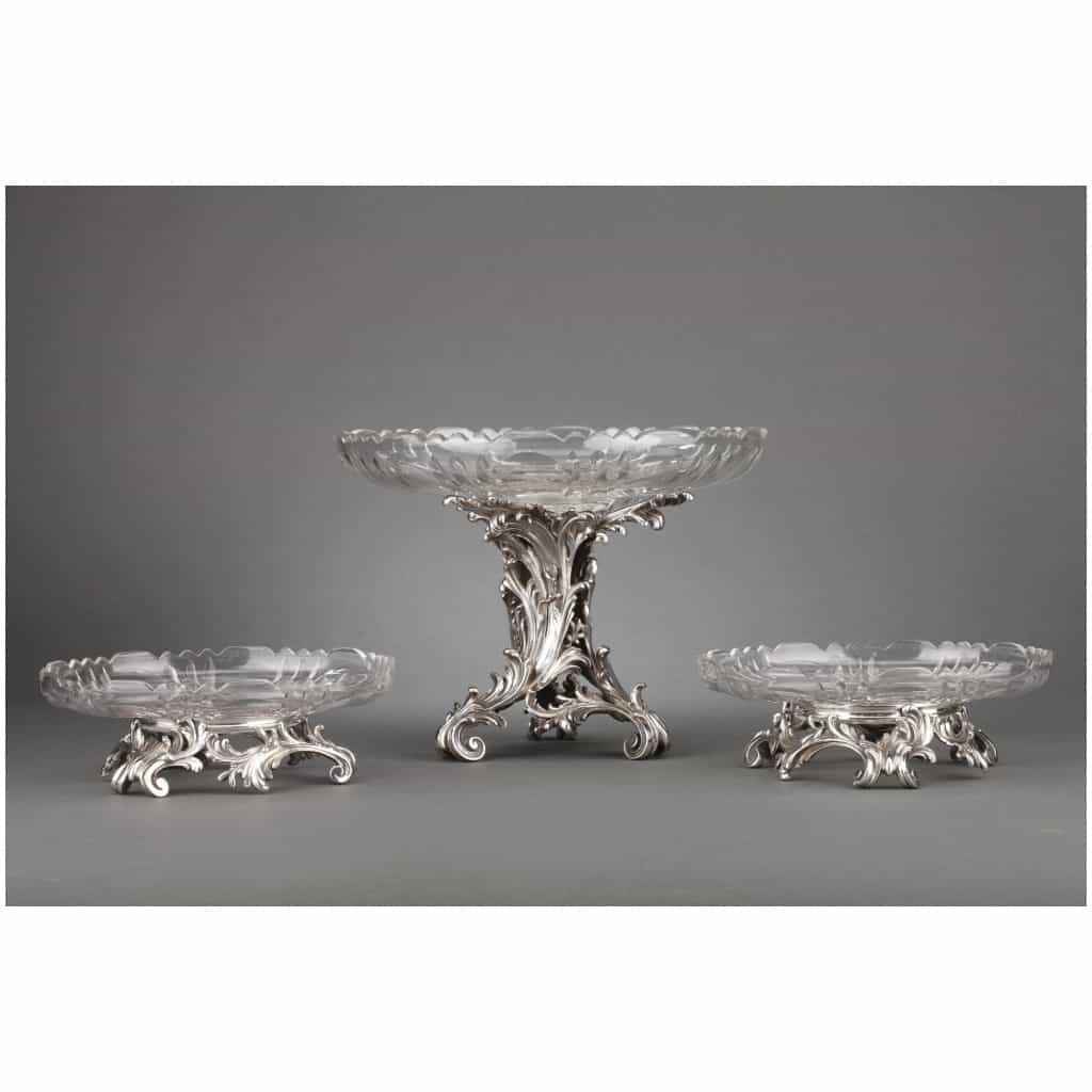 ORFÈVRE CARDEILHAC – GARNITURE DE TABLE TROIS COUPES EN ARGENT MASSIF ET CRISTAL XIXÈ 4