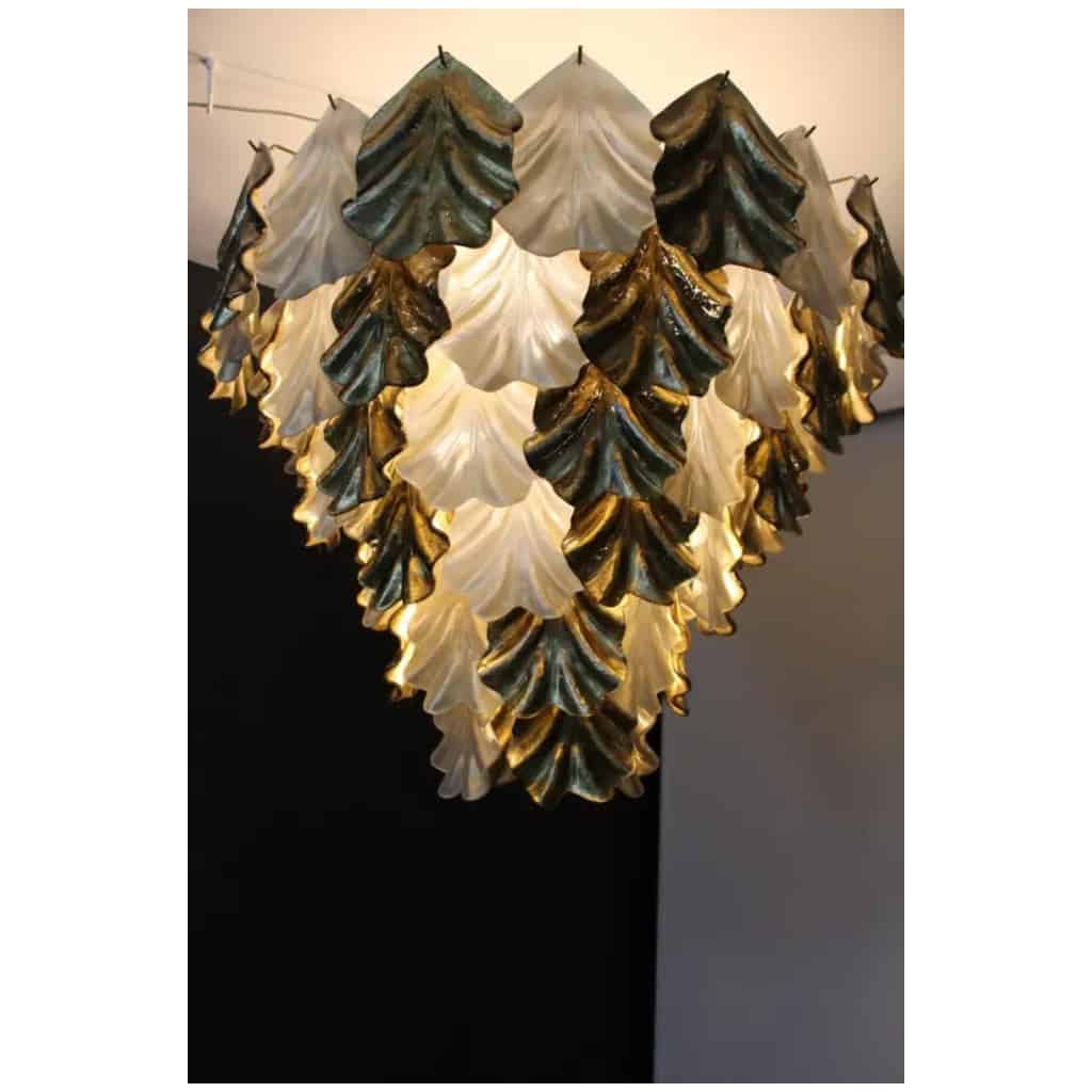 Large pearly and golden iridescent Murano glass chandelier 16
