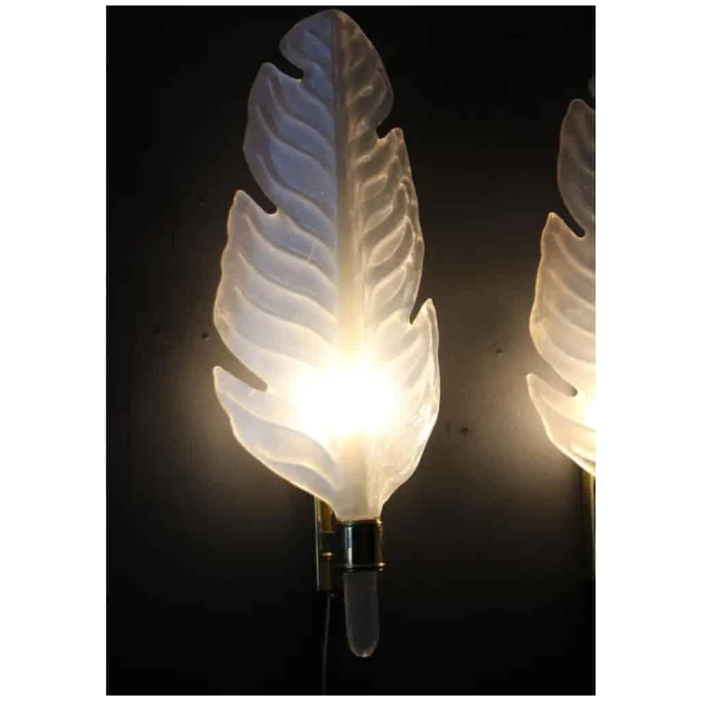 Appliques en verre de Murano blanc nacré, lampes murales en forme de feuille, Style Barovier 16