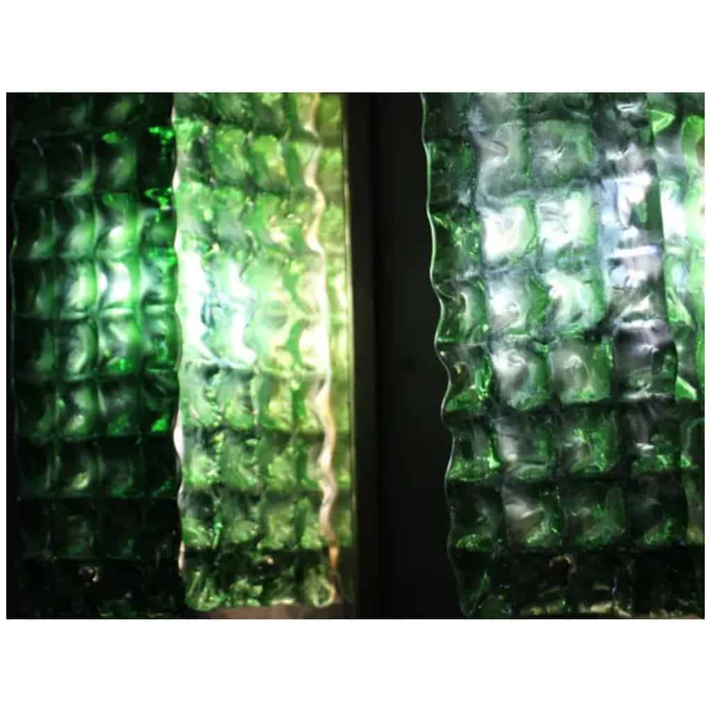 Pair of emerald green ornate Murano glass sconces, Mazzega 17 style