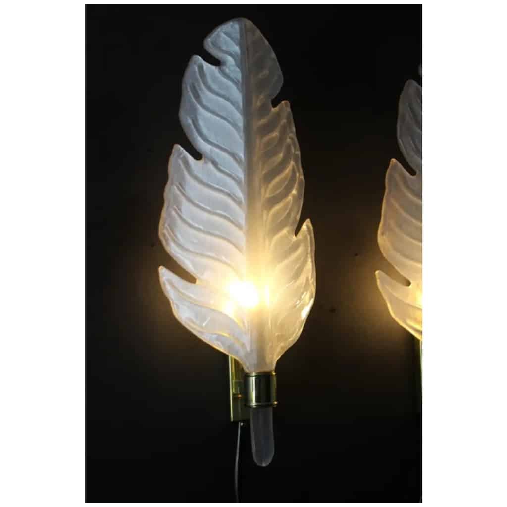 Pearly White Murano Glass Sconces, Leaf Shape Wall Lamps, Barovier Style 17