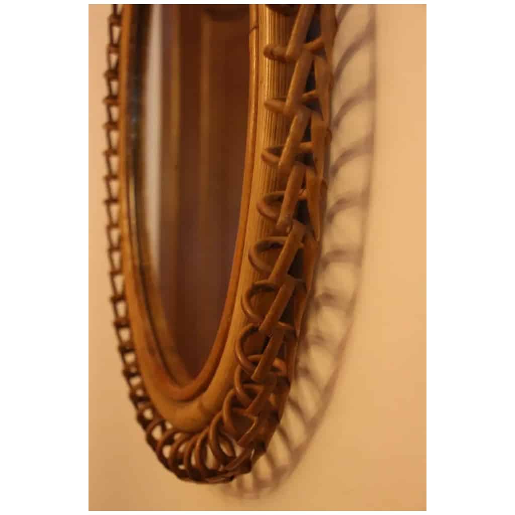1960s oval rattan and bamboo wall mirror by Franco Albini 17