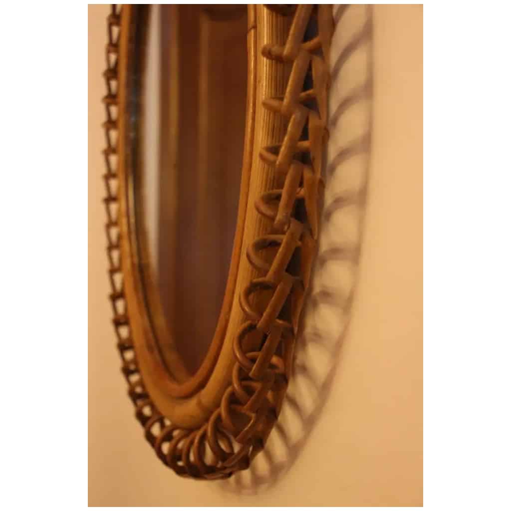 Miroir mural ovale en rotin et bambou des années 1960 par Franco Albini 17