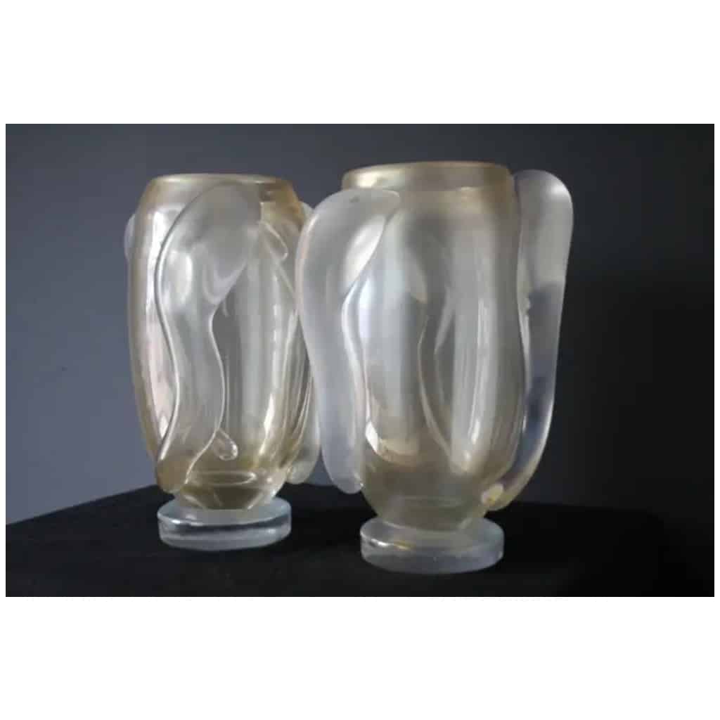 Paire de grands vases en verre de Murano nacré, irisé par Costantini 17