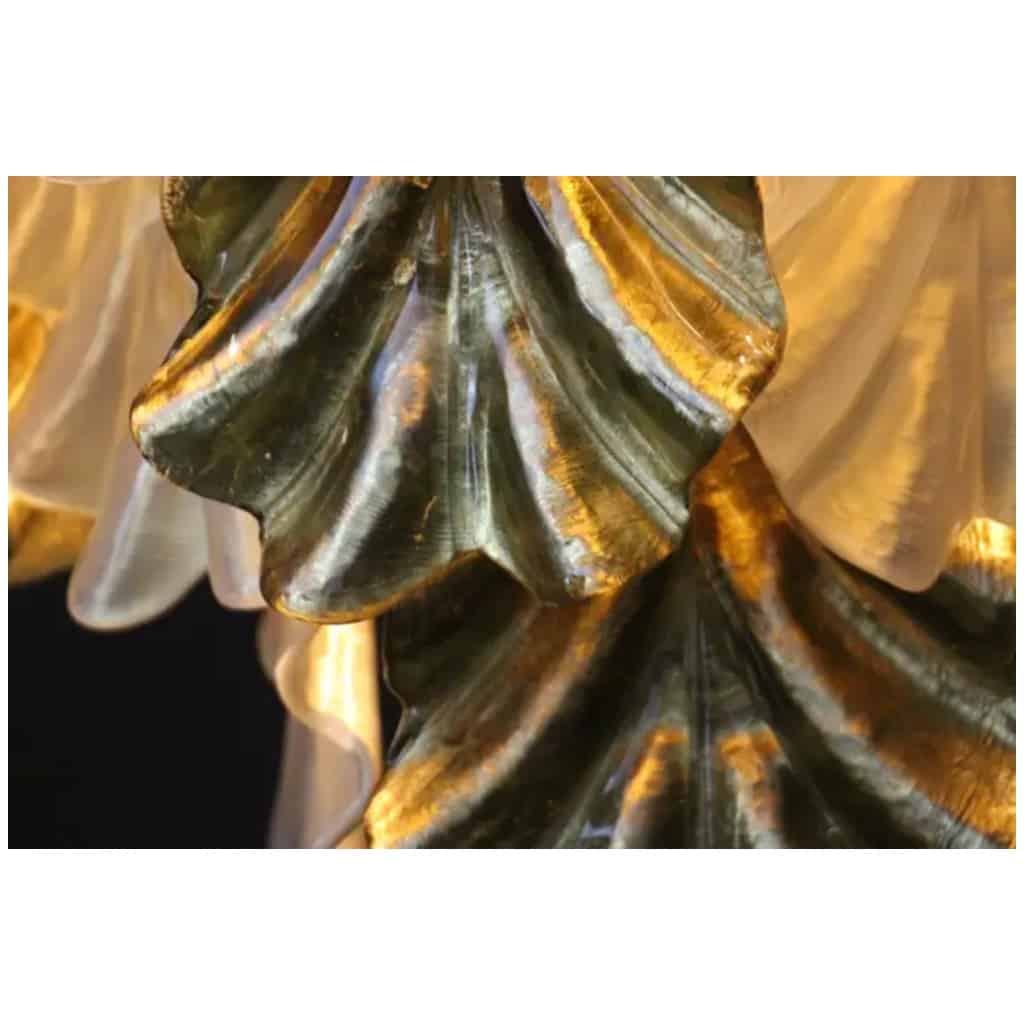 Large pearly and golden iridescent Murano glass chandelier 18