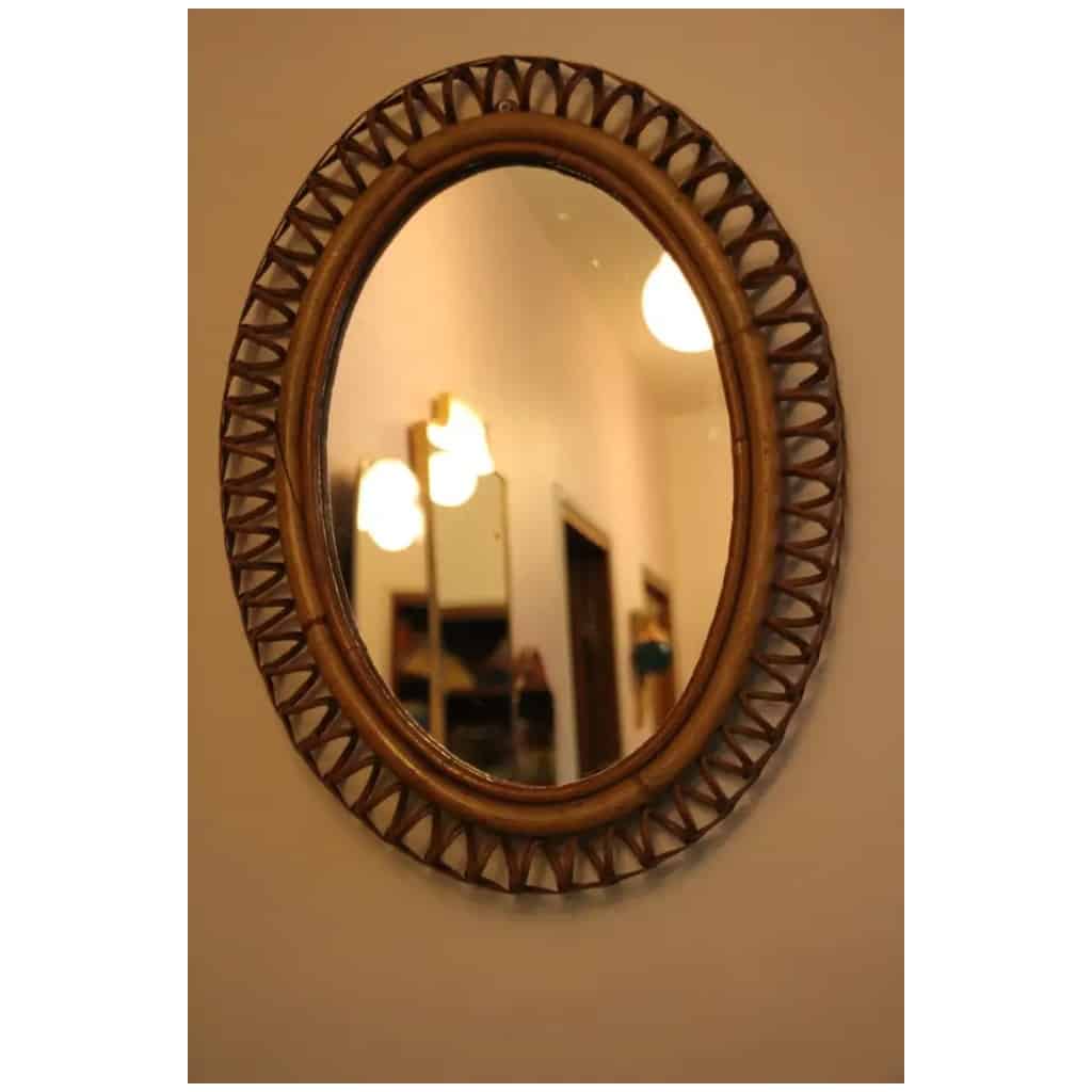 Miroir mural ovale en rotin et bambou des années 1960 par Franco Albini 18