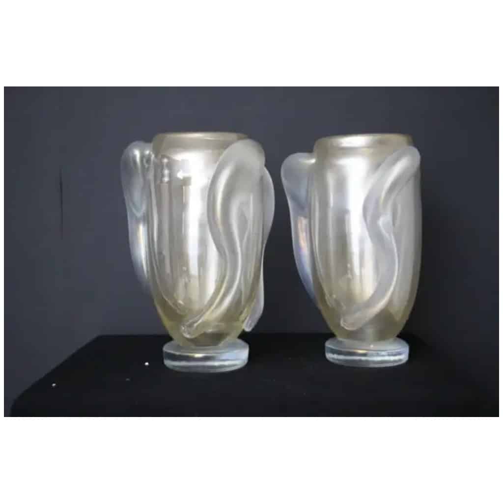 Paire de grands vases en verre de Murano nacré, irisé par Costantini 18