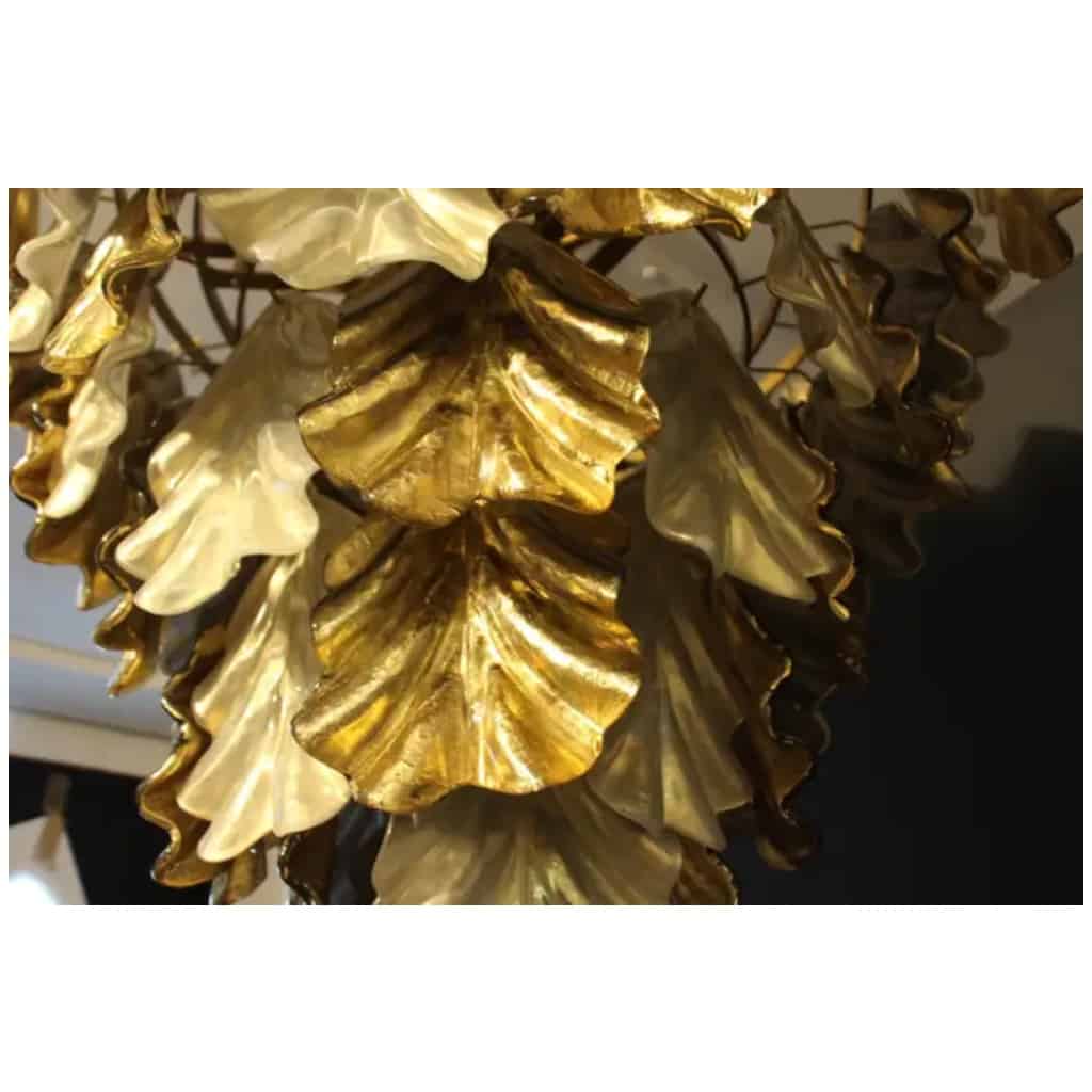 Large pearly and golden iridescent Murano glass chandelier 20