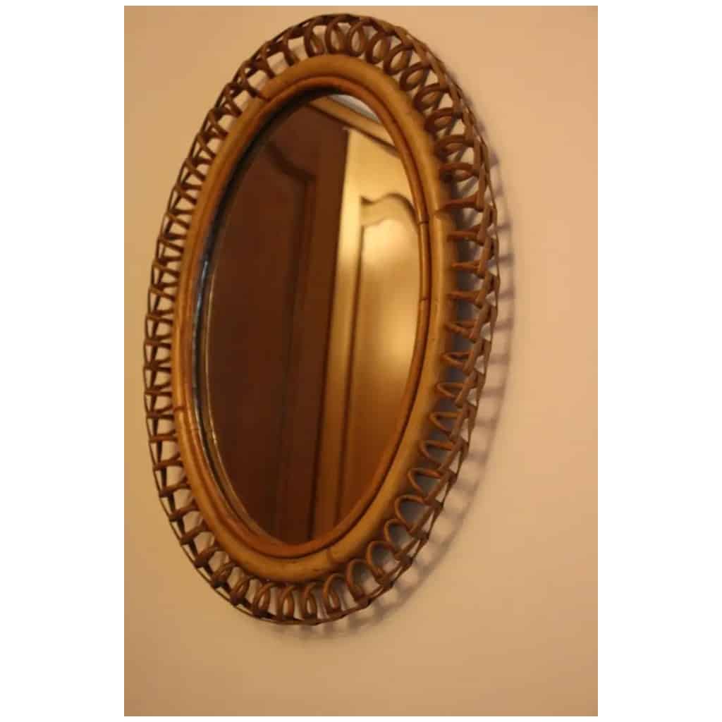 Miroir mural ovale en rotin et bambou des années 1960 par Franco Albini 20