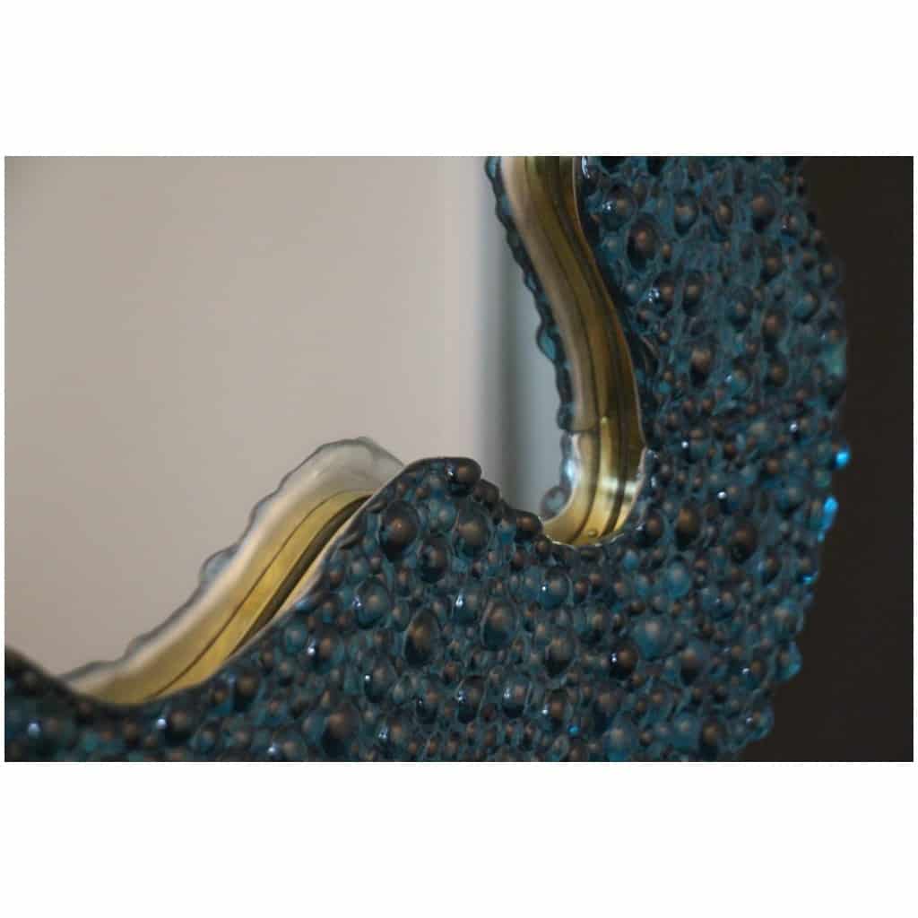Large turquoise blue worked Murano glass mirrors in the shape of waves 19