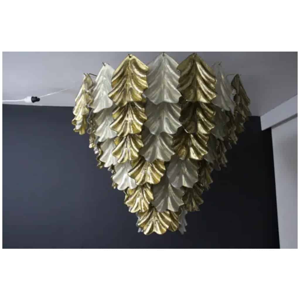 Large pearly and golden iridescent Murano glass chandelier 4