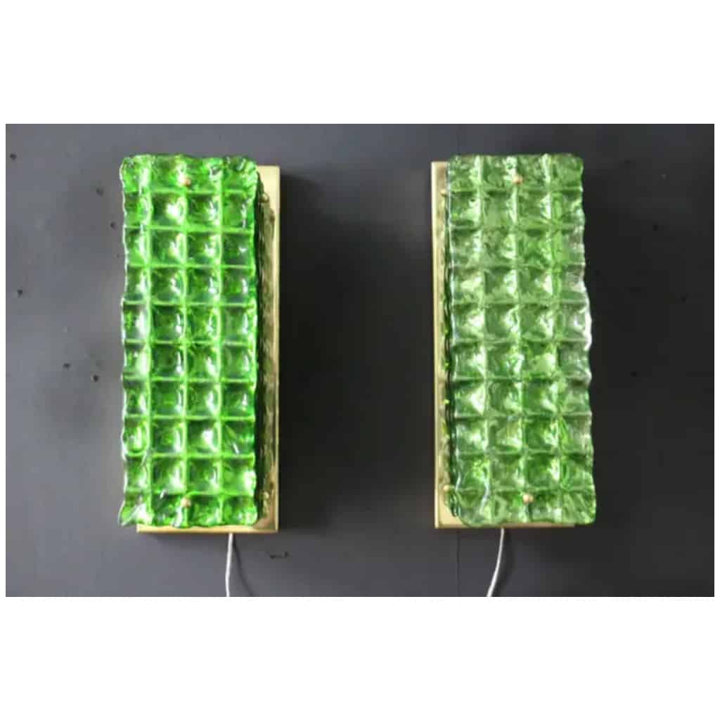 Paire d’appliques en verre de Murano ouvragé vert émeraude, style Mazzega 4