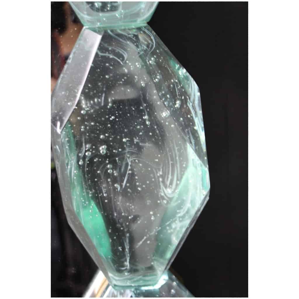 Grands miroirs en bloc de verre de Murano vert d’eau, taillé en facettes 11