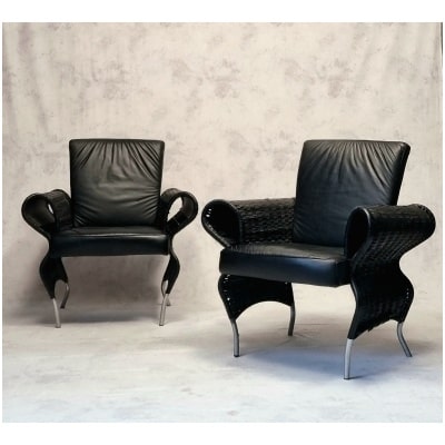 Pair of armchairs by Borek Sipek – Neo Baroque – Leather – Ca 1980