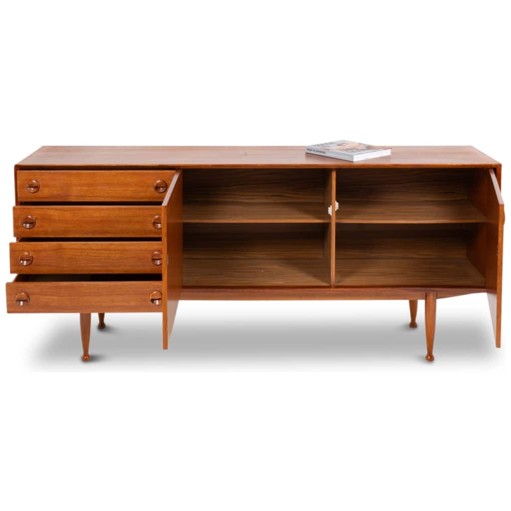 Teak sideboard, with four drawers and two doors. 20th century. 5