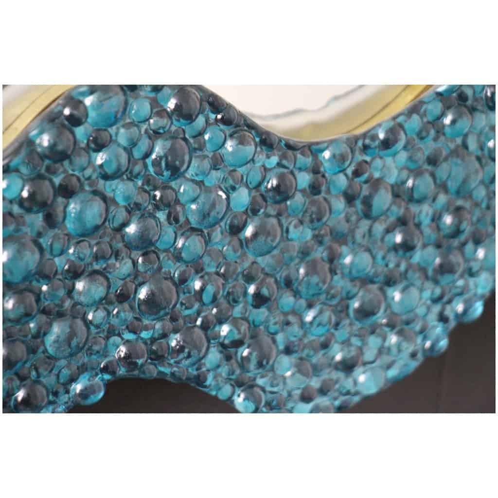 Large turquoise blue worked Murano glass mirrors in the shape of waves 22