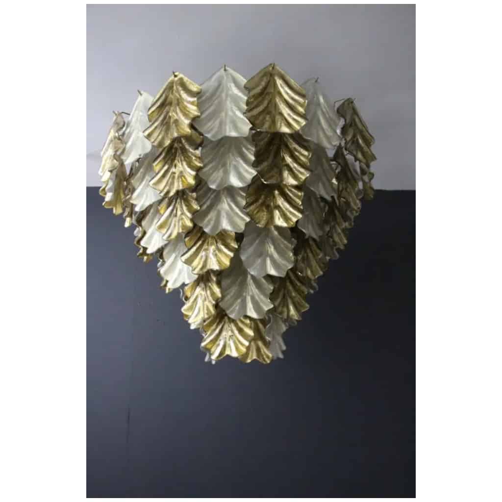 Large pearly and golden iridescent Murano glass chandelier 5