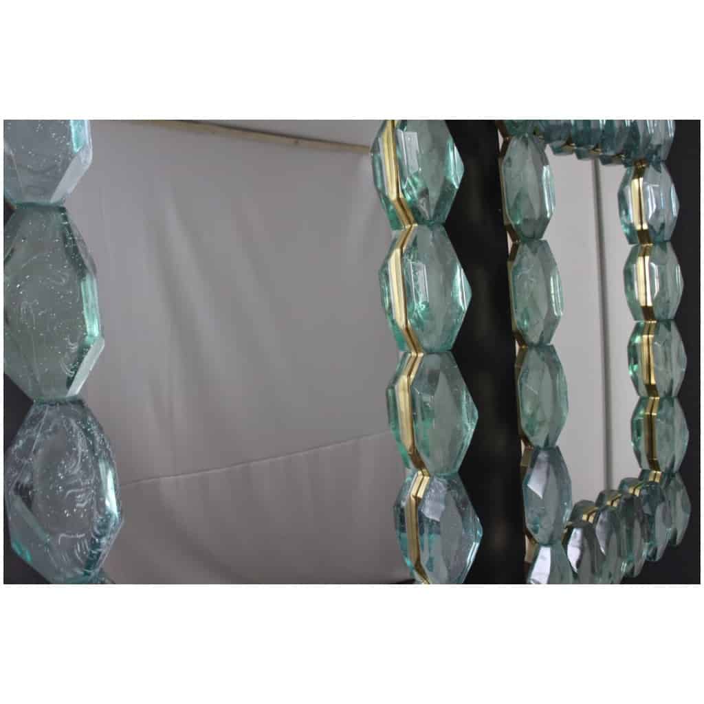 Grands miroirs en bloc de verre de Murano vert d’eau, taillé en facettes 10