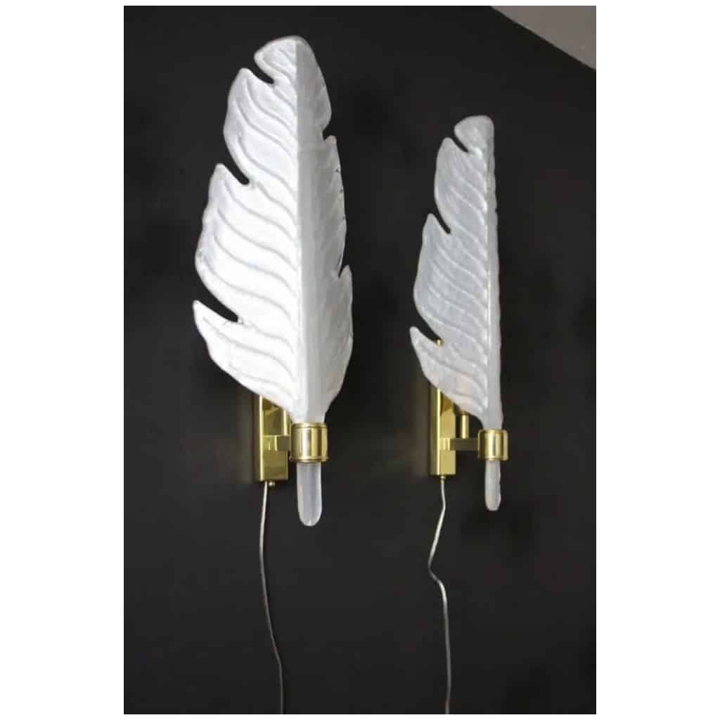 Pearly White Murano Glass Sconces, Leaf Shape Wall Lamps, Barovier Style 6