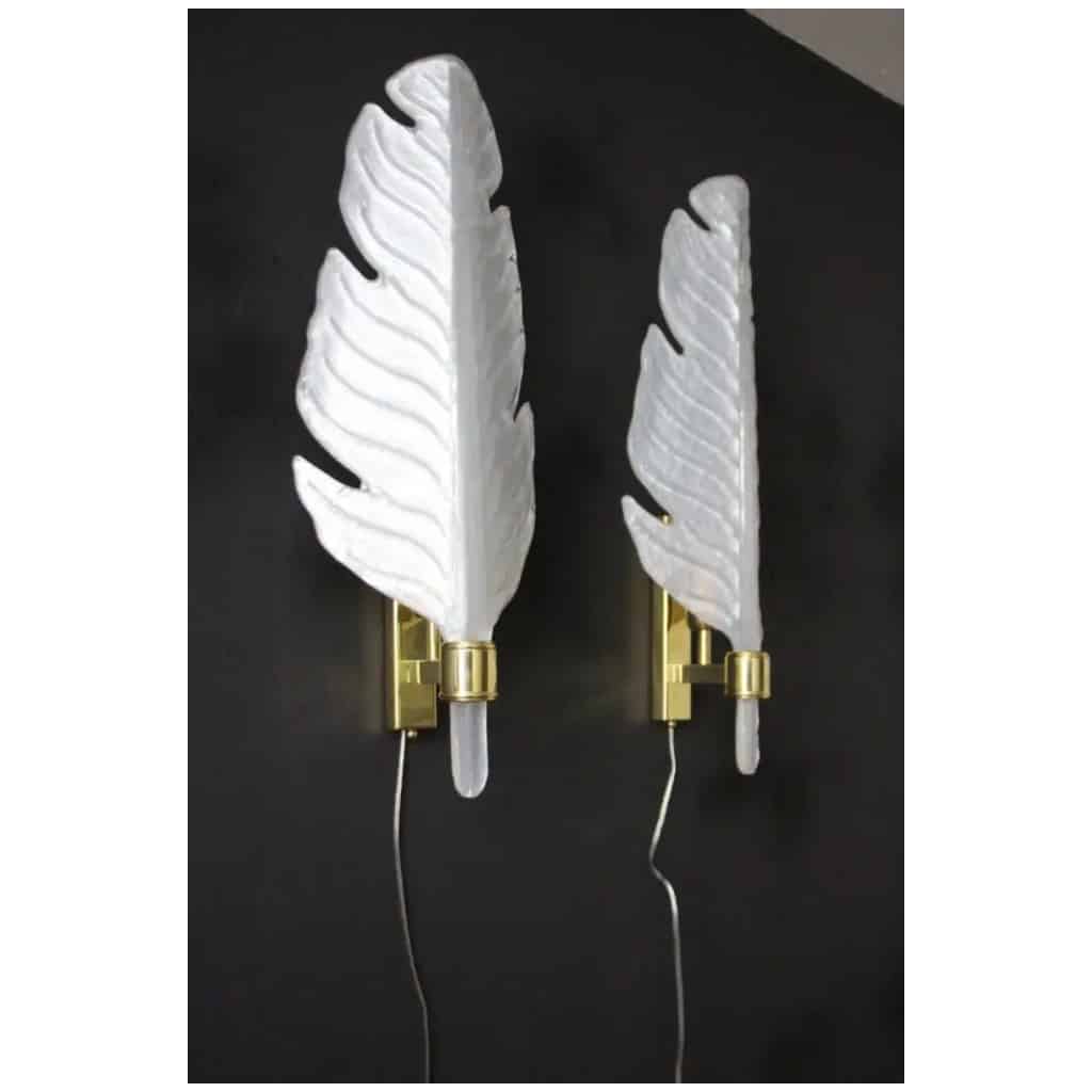 Appliques en verre de Murano blanc nacré, lampes murales en forme de feuille, Style Barovier 6