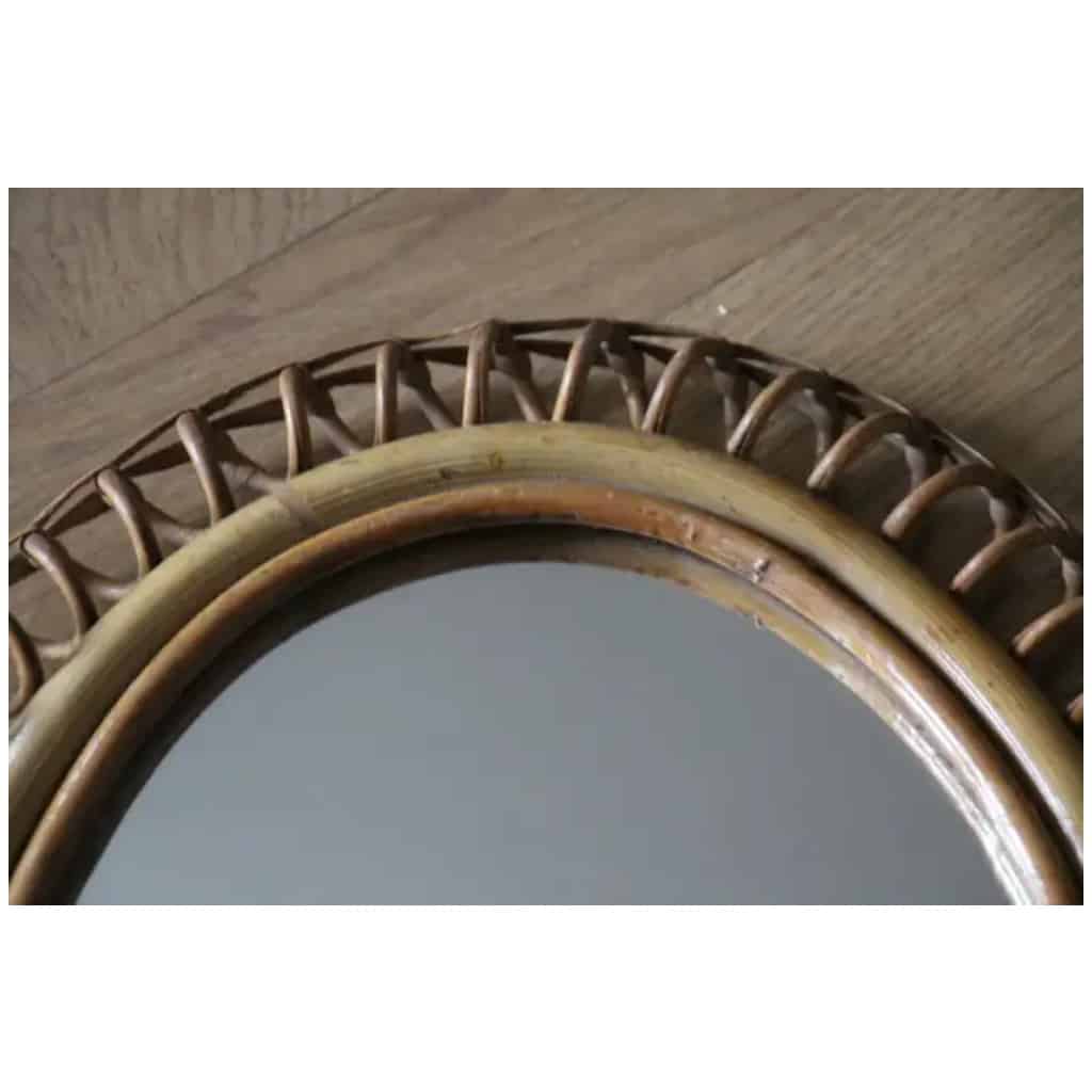1960s oval rattan and bamboo wall mirror by Franco Albini 6