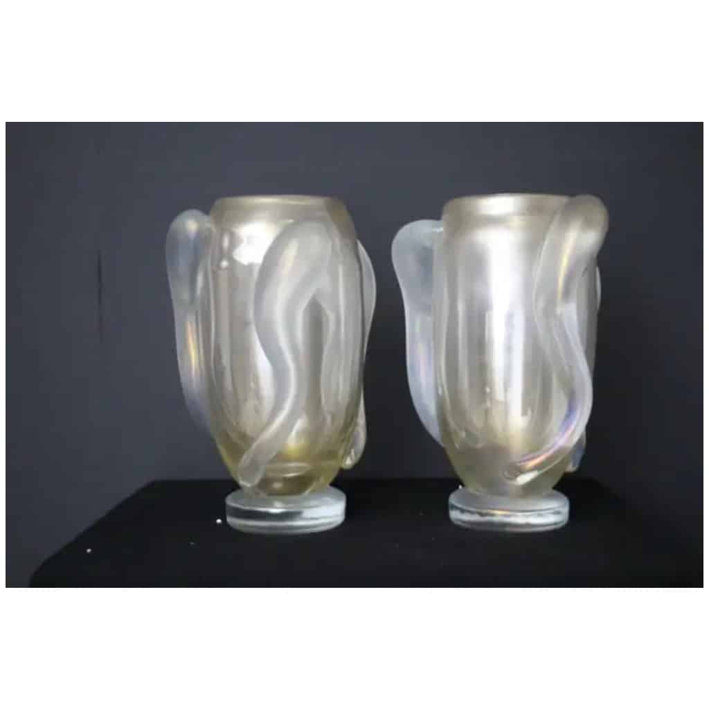 Paire de grands vases en verre de Murano nacré, irisé par Costantini 6