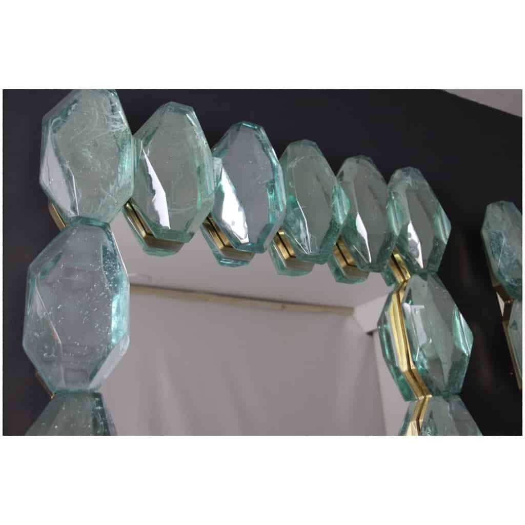 Grands miroirs en bloc de verre de Murano vert d’eau, taillé en facettes 9