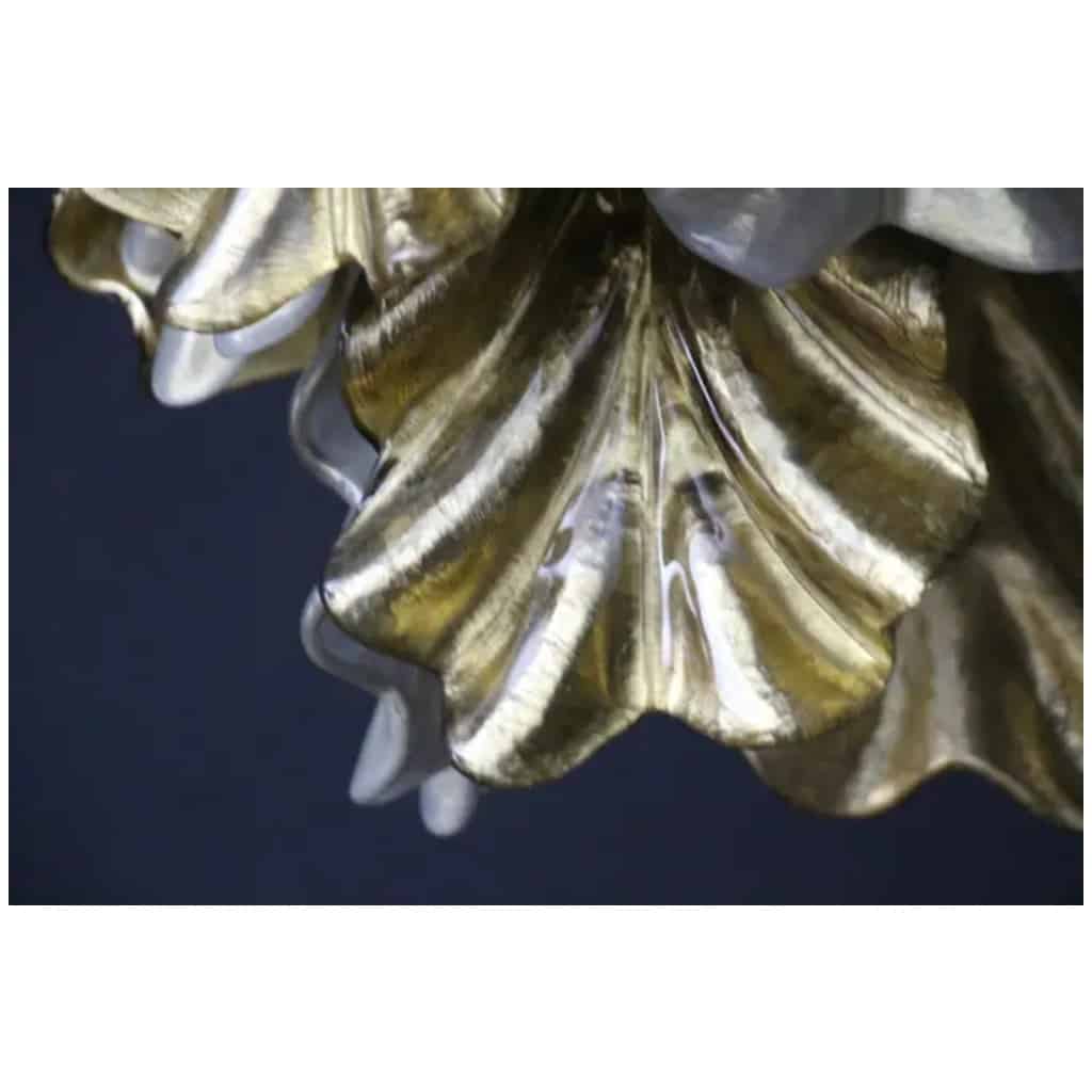 Large pearly and golden iridescent Murano glass chandelier 7