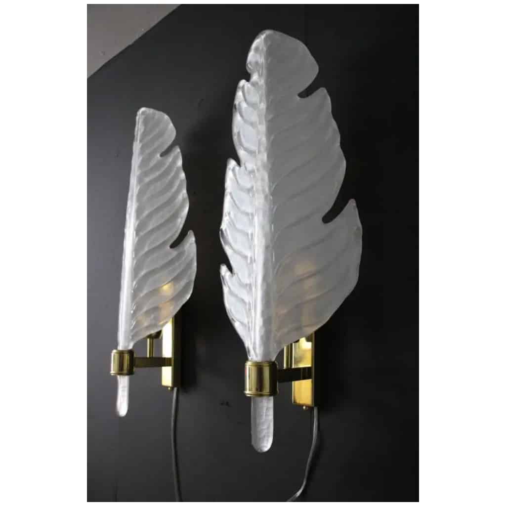 Pearly White Murano Glass Sconces, Leaf Shape Wall Lamps, Barovier Style 7