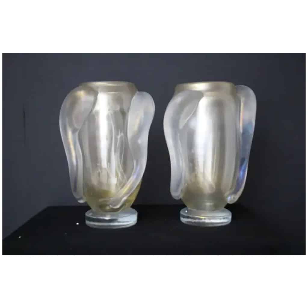 Paire de grands vases en verre de Murano nacré, irisé par Costantini 7