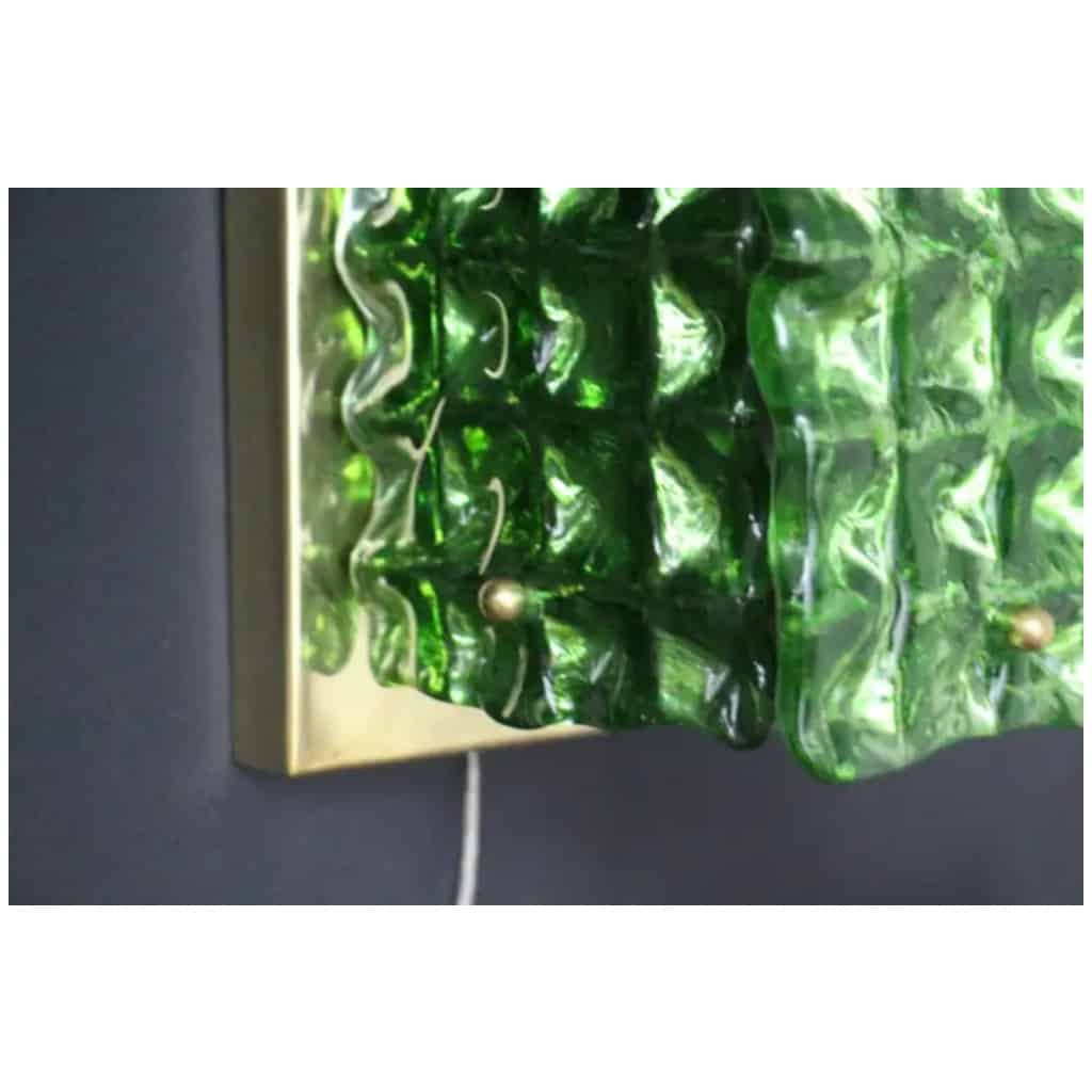 Pair of emerald green ornate Murano glass sconces, Mazzega 8 style